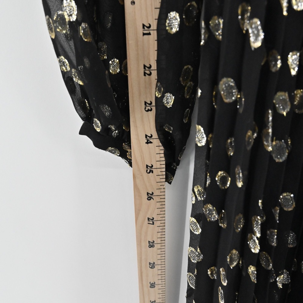 A LOVES A Metallic Dress Size S Black Gold Dot Silk Blend VNeck Accordion NEW - Picture 6 of 14